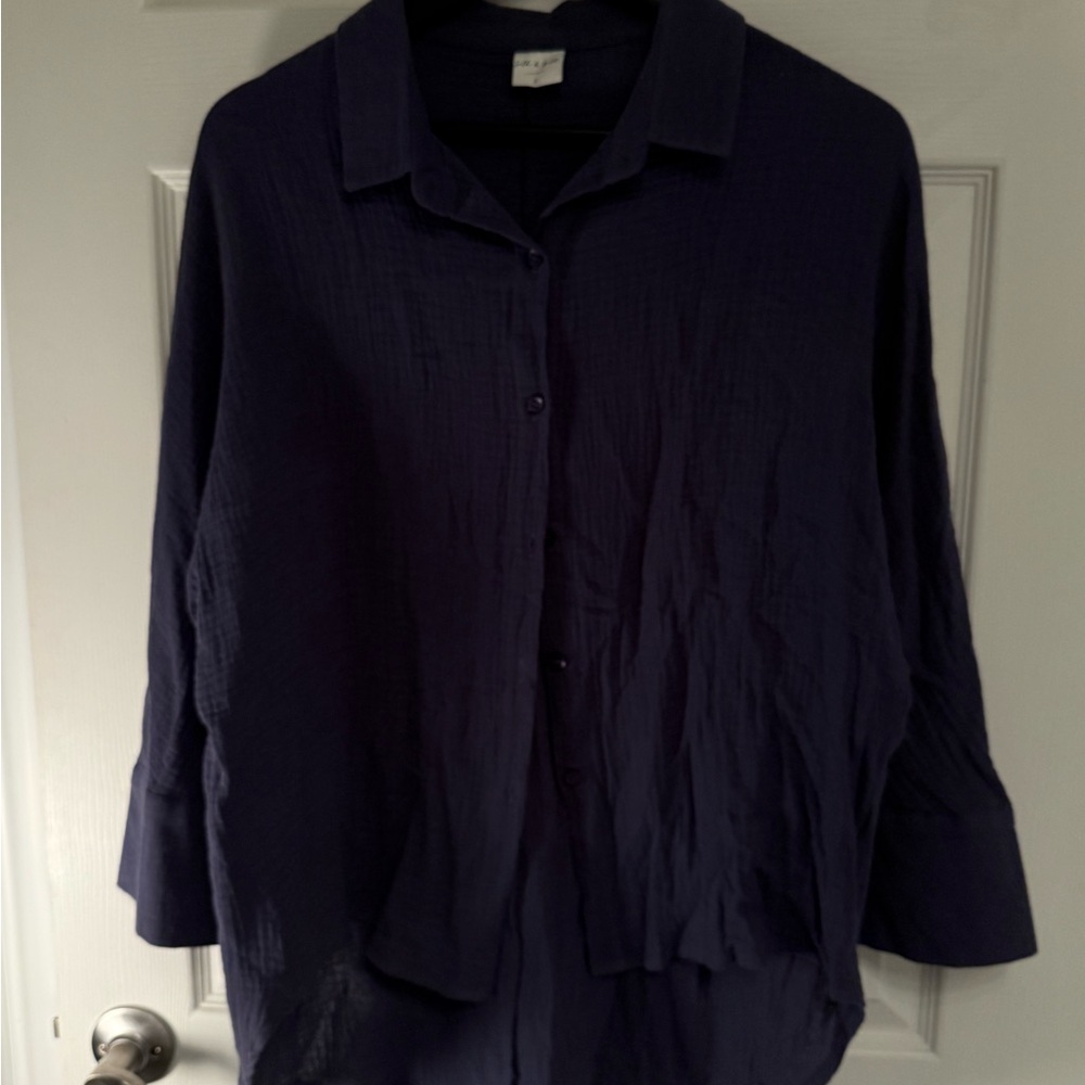 Women's Light Navy 100% Cotton Gauze Blouse